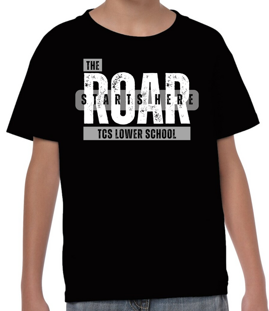 TCS Lower School "The Roar Starts Here Bar" Black Short Sleeve T-Shirt